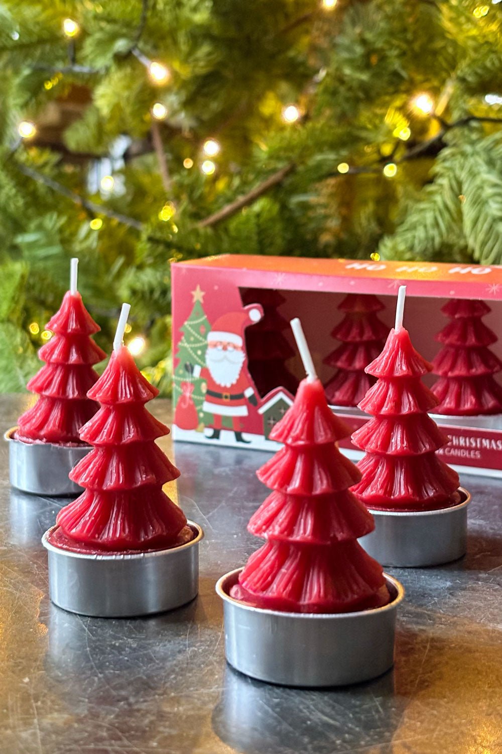 Set De 4 Velas Con Diseño De Árbol Rojas Cristina Oria 