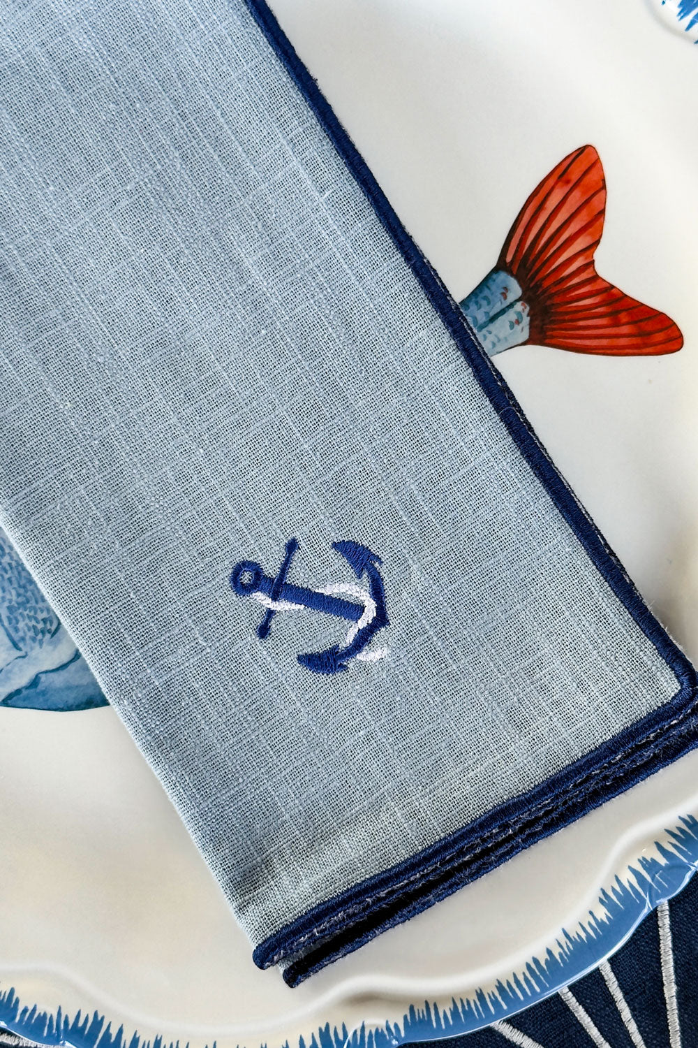 Plato Servilleta Borde Azul Con Diseño De Ancla Cristina Oria