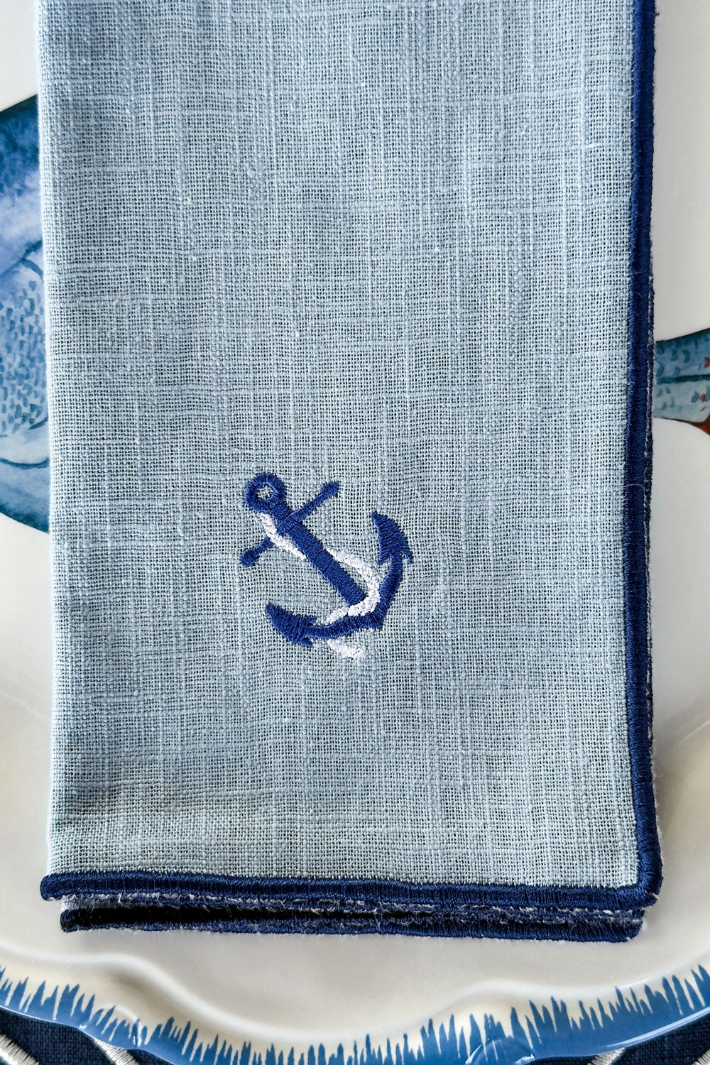 Detalles Servilleta Borde Azul Con Diseño De Ancla Cristina Oria