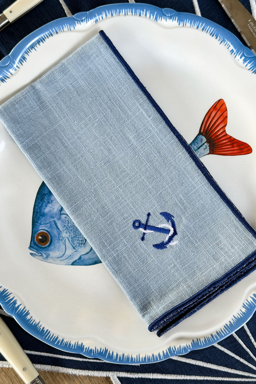 Servilleta Borde Azul Con Diseño De Ancla Cristina Oria