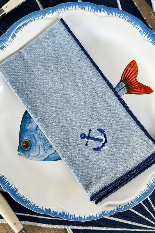 Servilleta Borde Azul Con Diseño De Ancla Cristina Oria