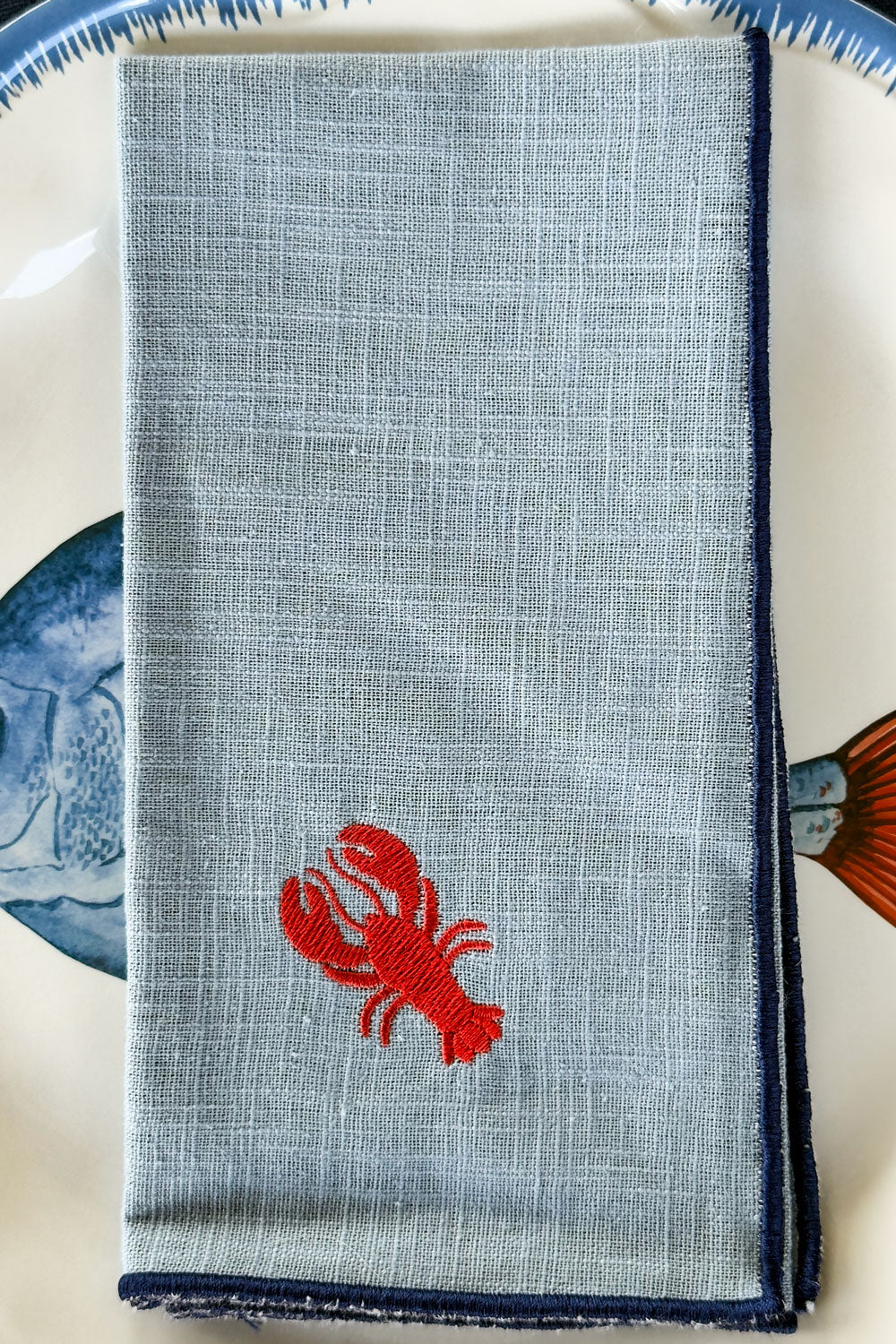 Plato Servilleta Azul Con Diseño De Langosta Cristina Oria