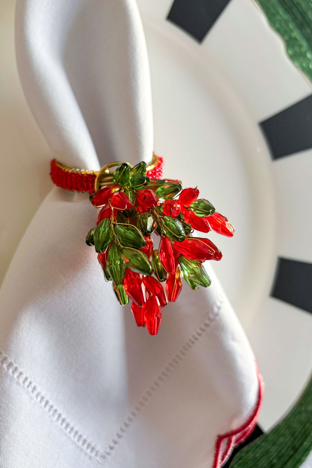 Porte-serviettes Houx de Noël brodé avec perles