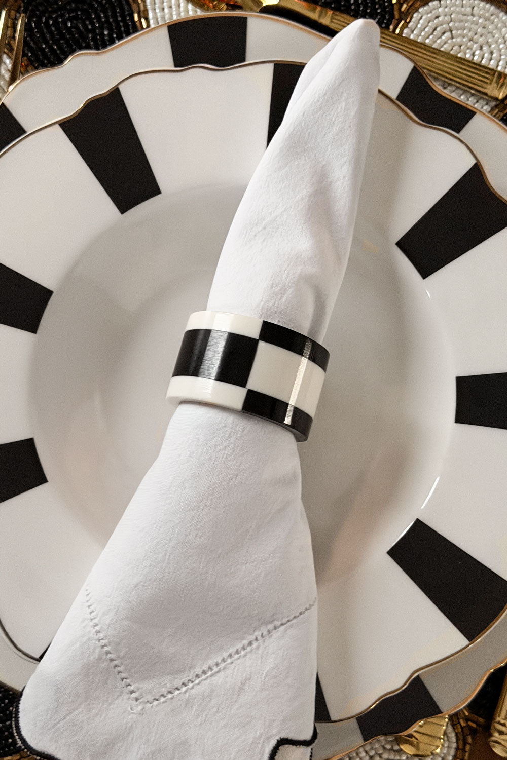 Servilletero De Resina Abstracto Blanco Y Negro