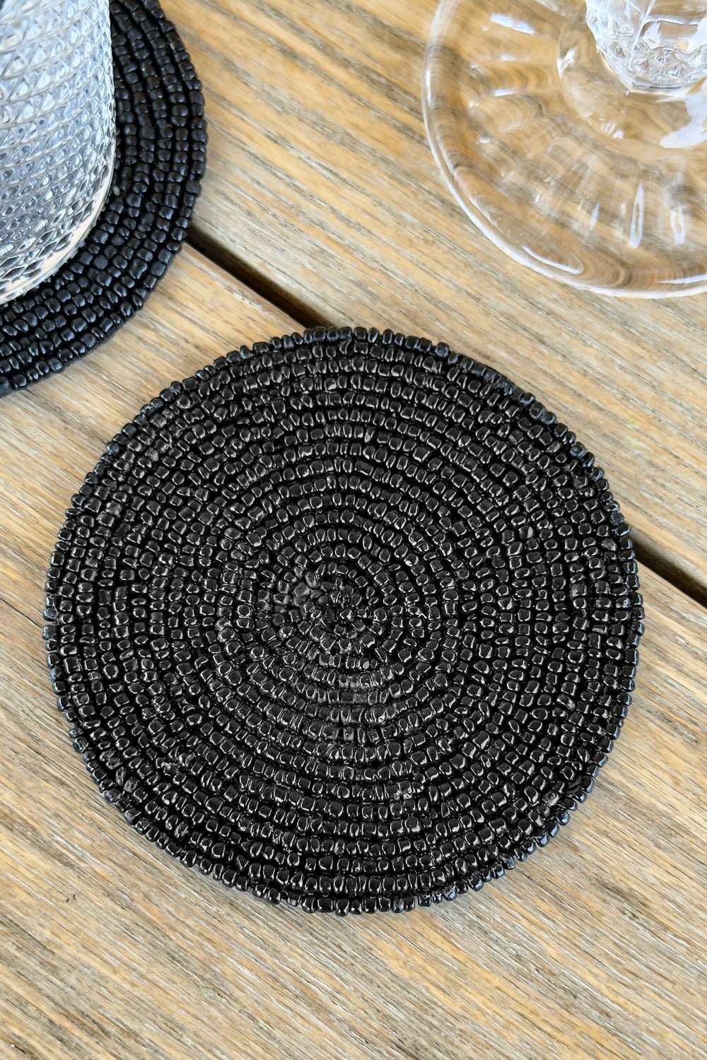 Set 6 Posavasos Espiral Negro Con Cuentas Cristina Oria