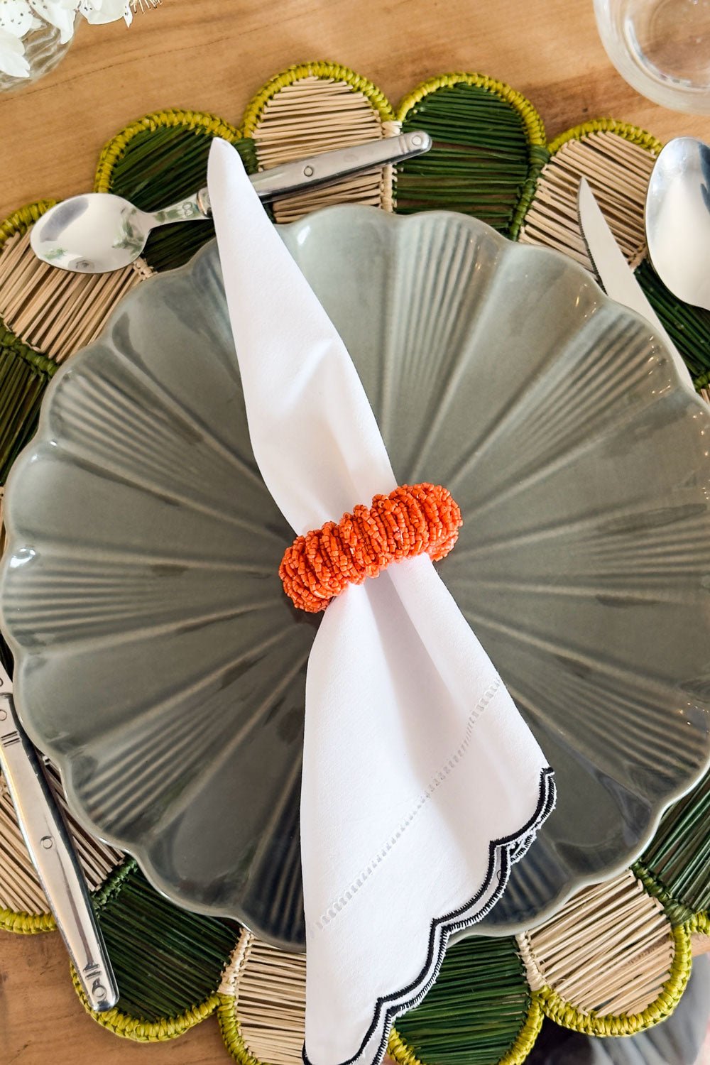 Naranja Set 6 Servilleteros De Cuentas De Colores Bordadas Cristina Oria