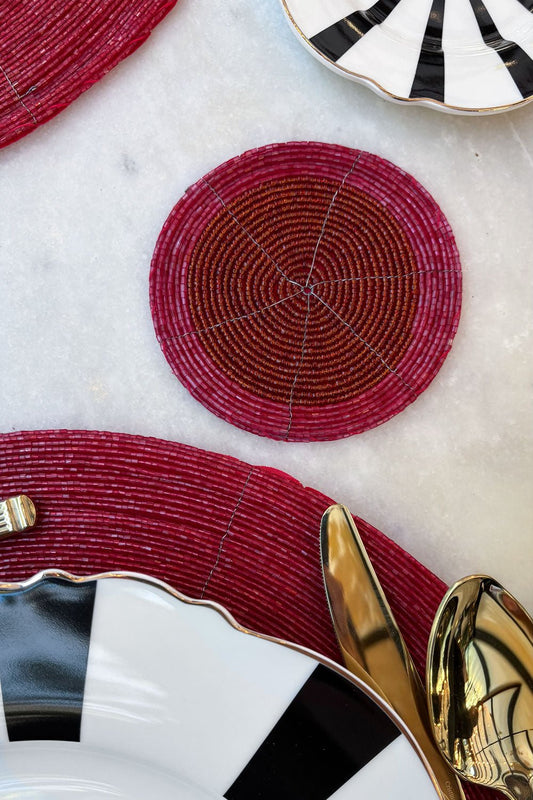 Posavasos Rojo Bordado Con Cuentas Cristina Oria 