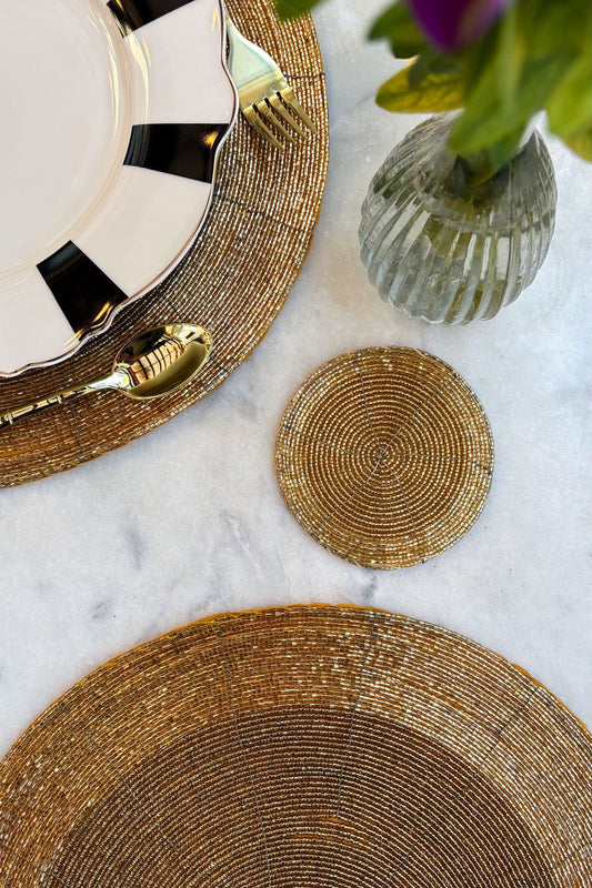 Posavasos Dorado En Dos Tonalidades Bordado Con Cuentas Cristina Oria