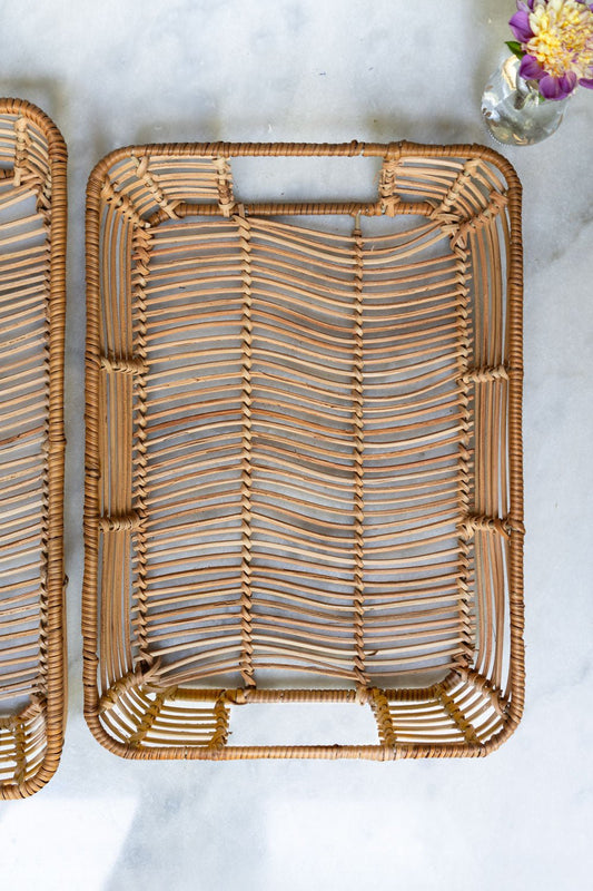 Bandeja Rectangular De Ratán Y Metal Pequeña Cristina Oria 