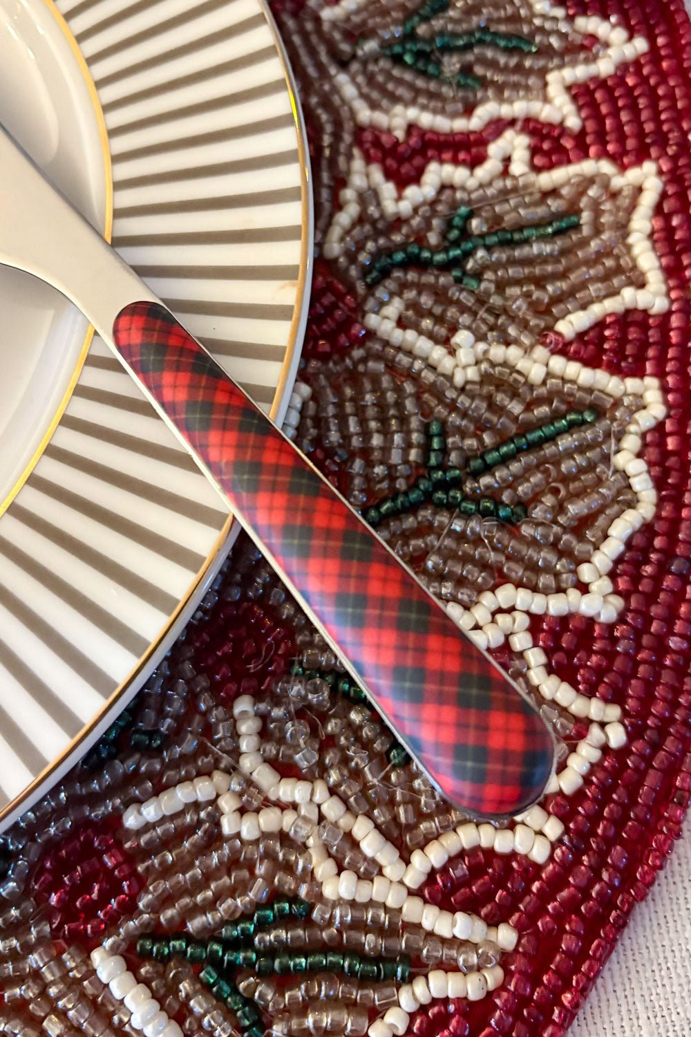 Fourchette avec Motif Tartan Rouge et Noir