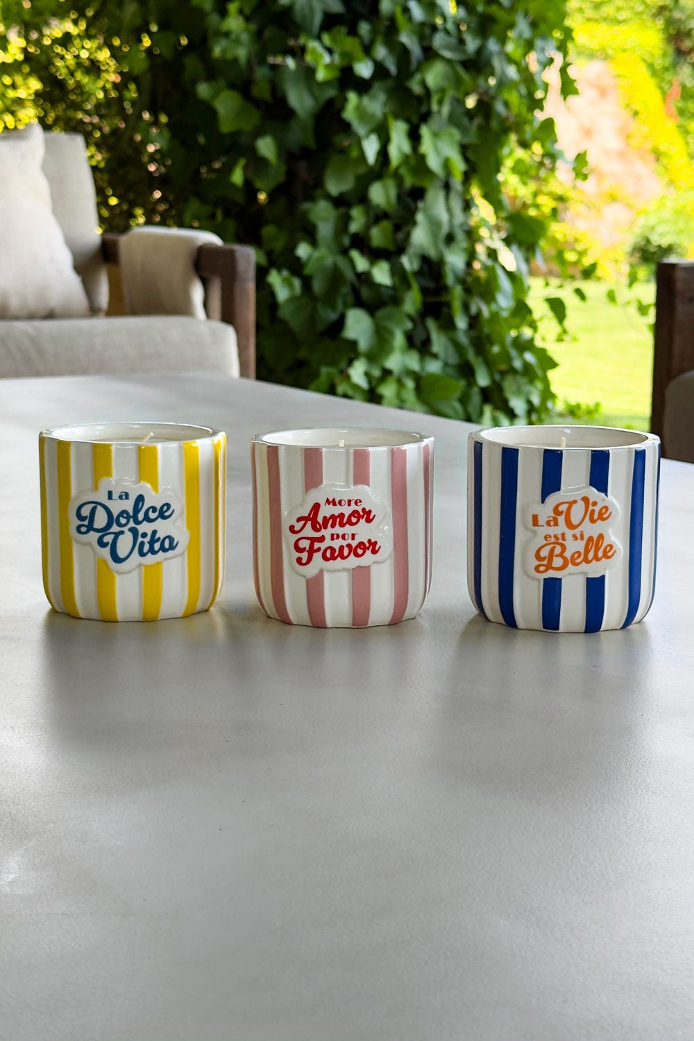 Tres Velas De Cerámica Diseño Rayas Pop Cristina Oria