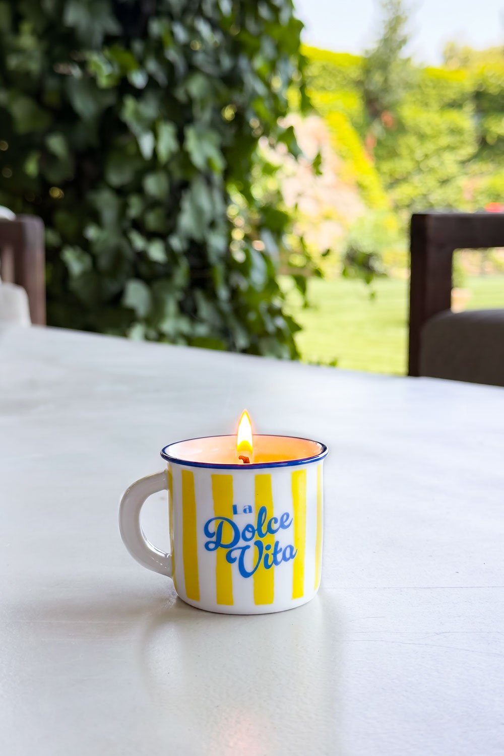 Vela En Taza De Cerámica Diseño Rayas