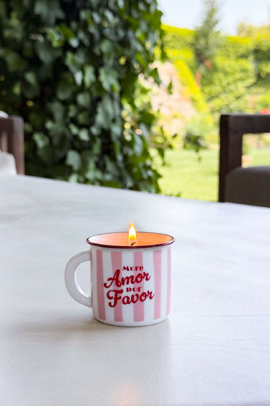 Vela En Taza De Cerámica Diseño Rayas