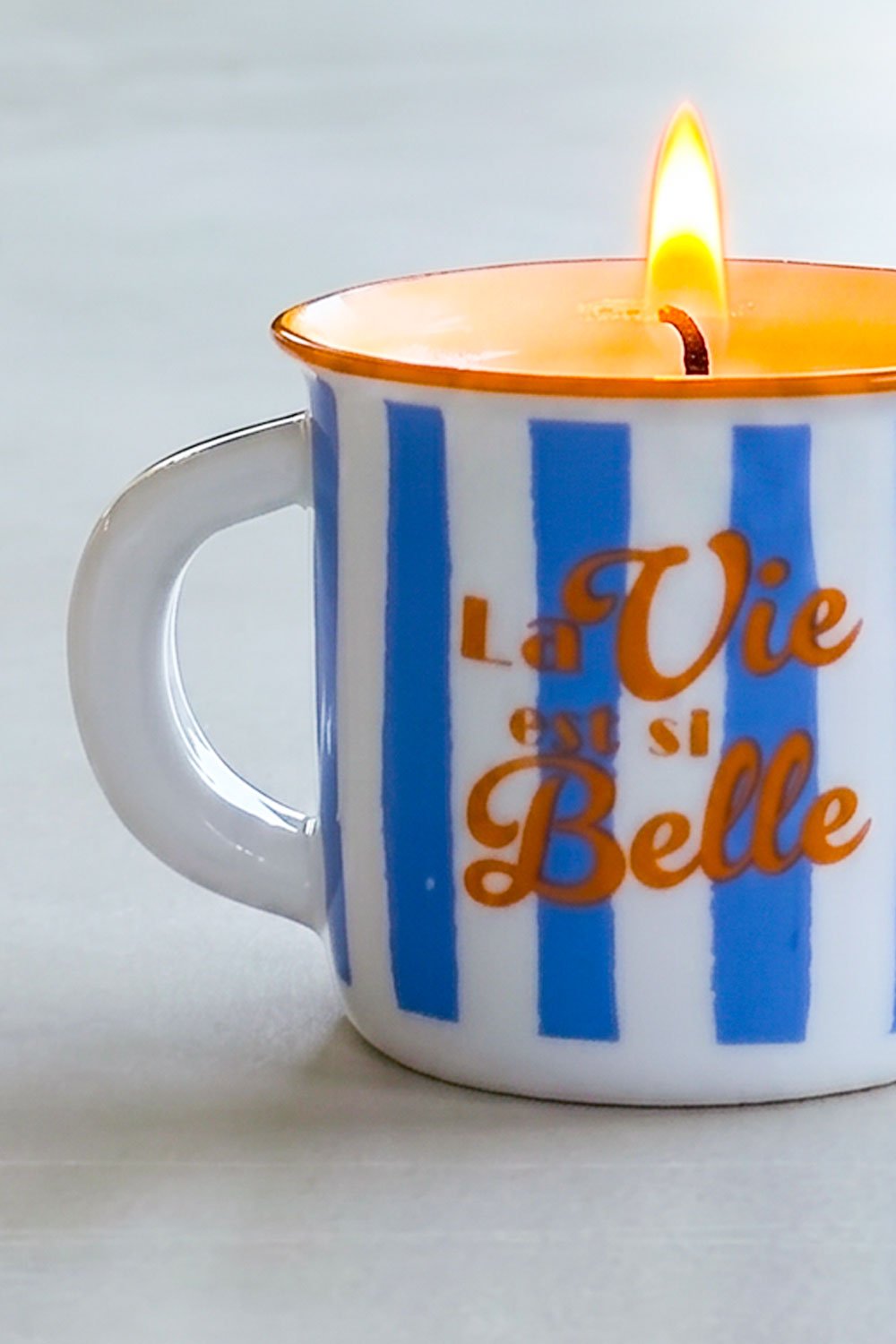 Vela En Taza De Cerámica Diseño Rayas