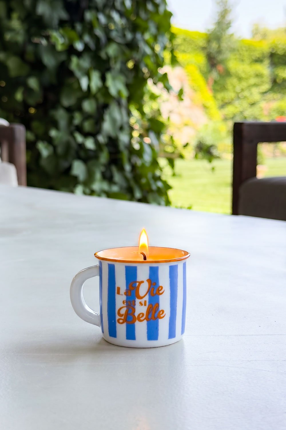 Vela En Taza De Cerámica Diseño Rayas