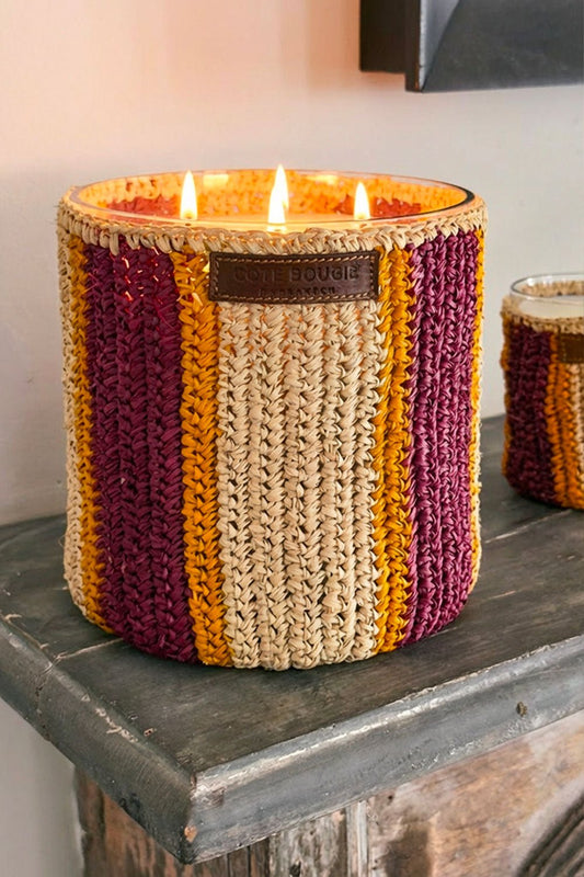 Vela Artesanal De Rafia Con Fragancia Dátiles Grande