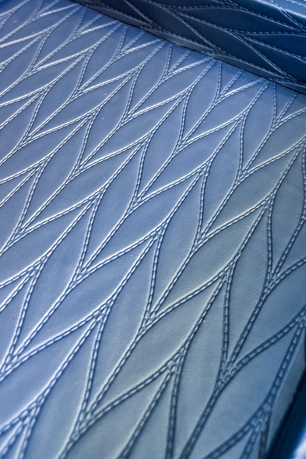 Detalle Textura Bandeja Rectangular De Cuero Azul Con Asas Cristina Oria 