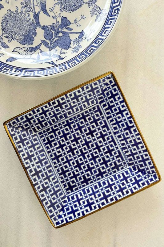 Bandeja Cuadrada De Porcelana Azul Y Blanca Cristina Oria