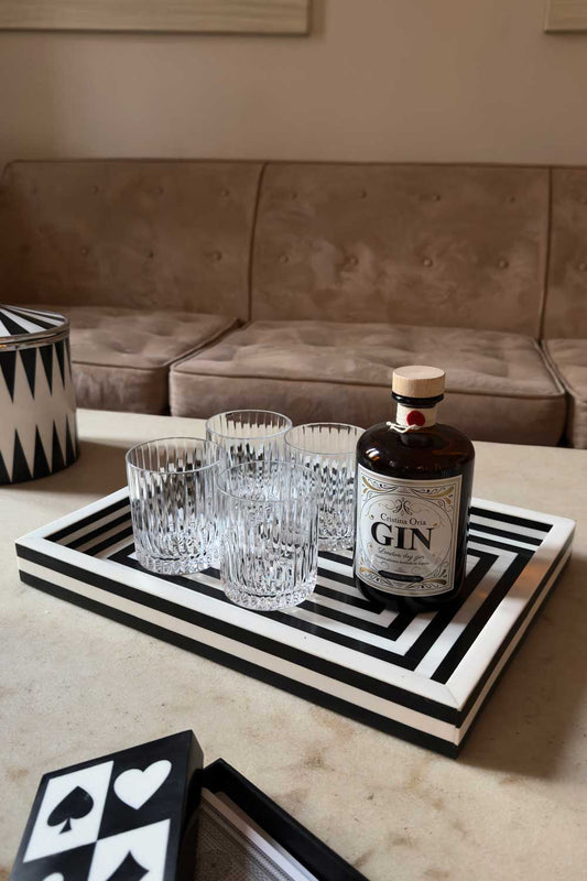 Bandeja De Resina Con Diseño De Rayas Blancas Y Negras