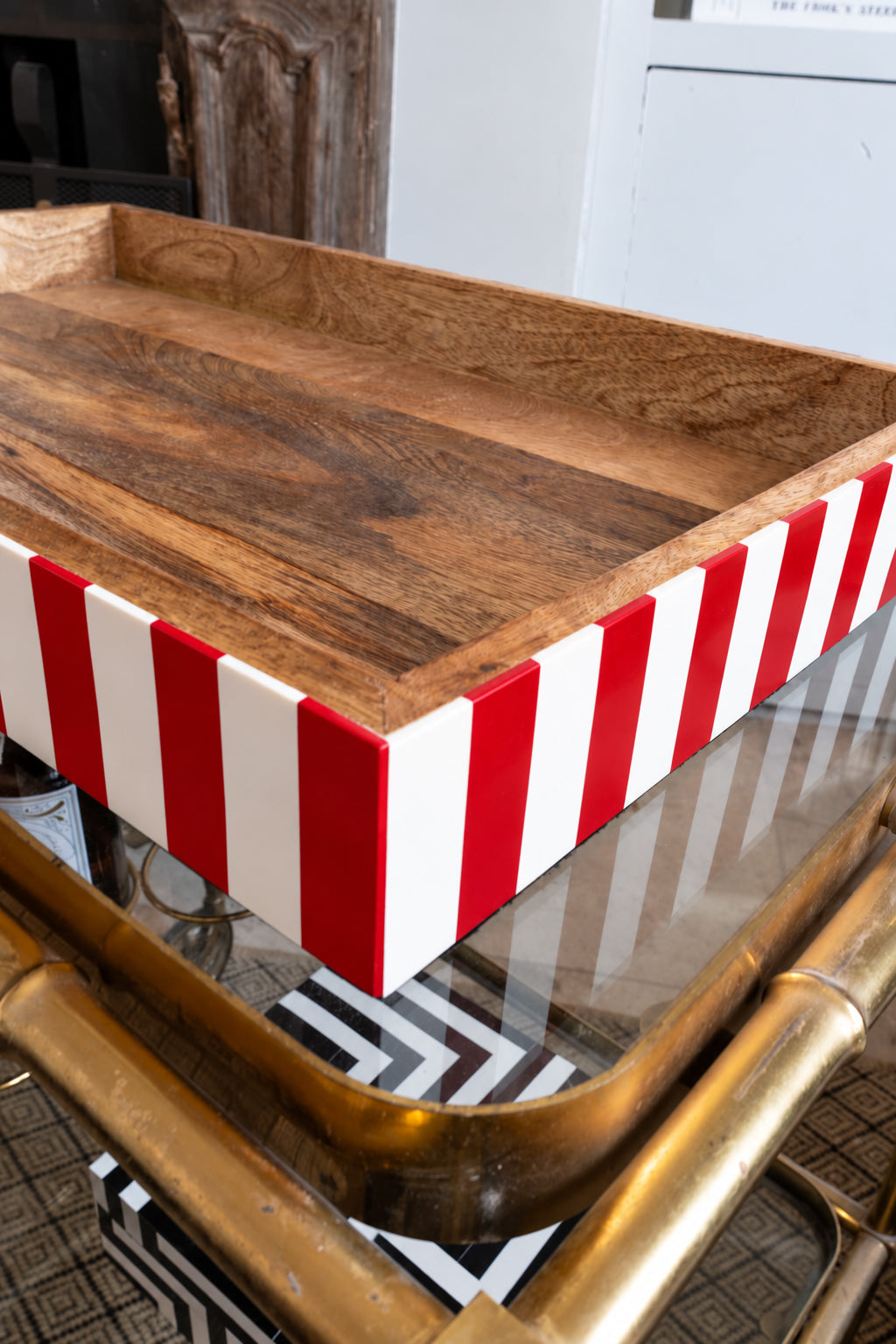 Esquina Bandeja De Resina Y Madera Con Diseño De Rayas Rojas & Blancas Cristina Oria