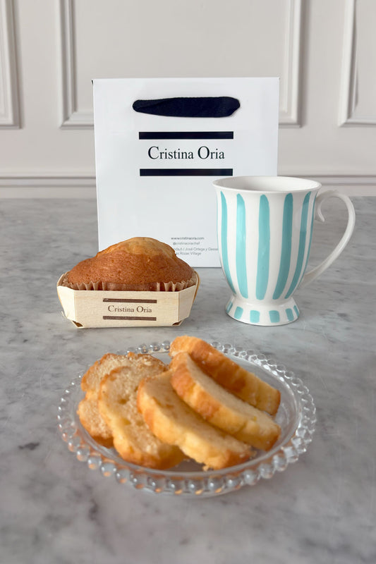 Detalles Azul Bolsa Taza Rayas Pastel Artesanal CO & Bizcocho Cristina Oria