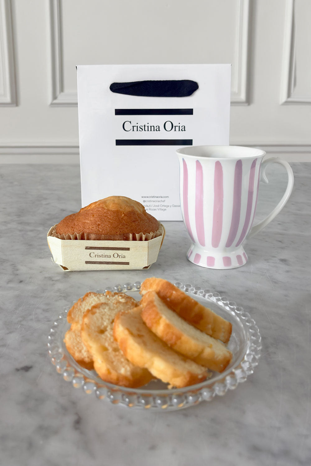 Bolsa Taza Rayas Pastel Artesanal CO & Bizcocho Cristina Oria