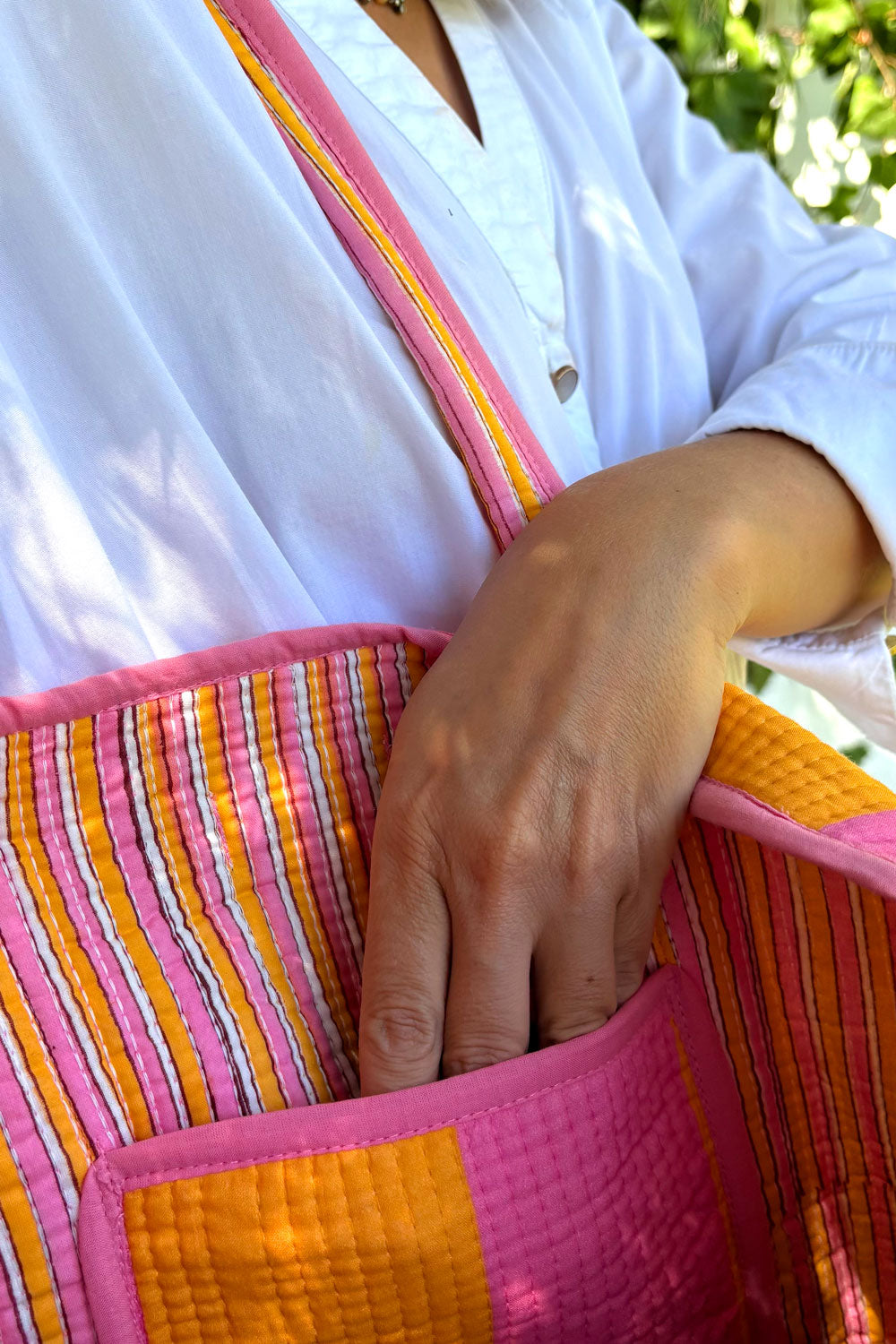 Interior Bolsa Rayas Rosas & Naranjas Cristina Oria
