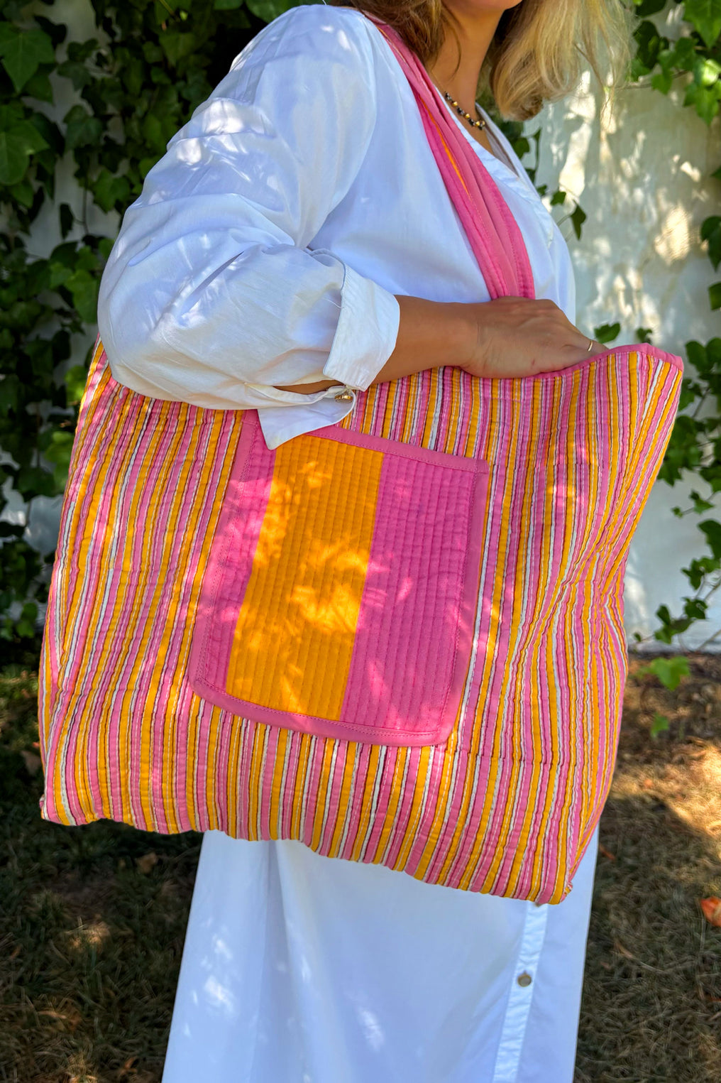 Reversible Bolsa Rayas Rosas & Naranjas Cristina Oria