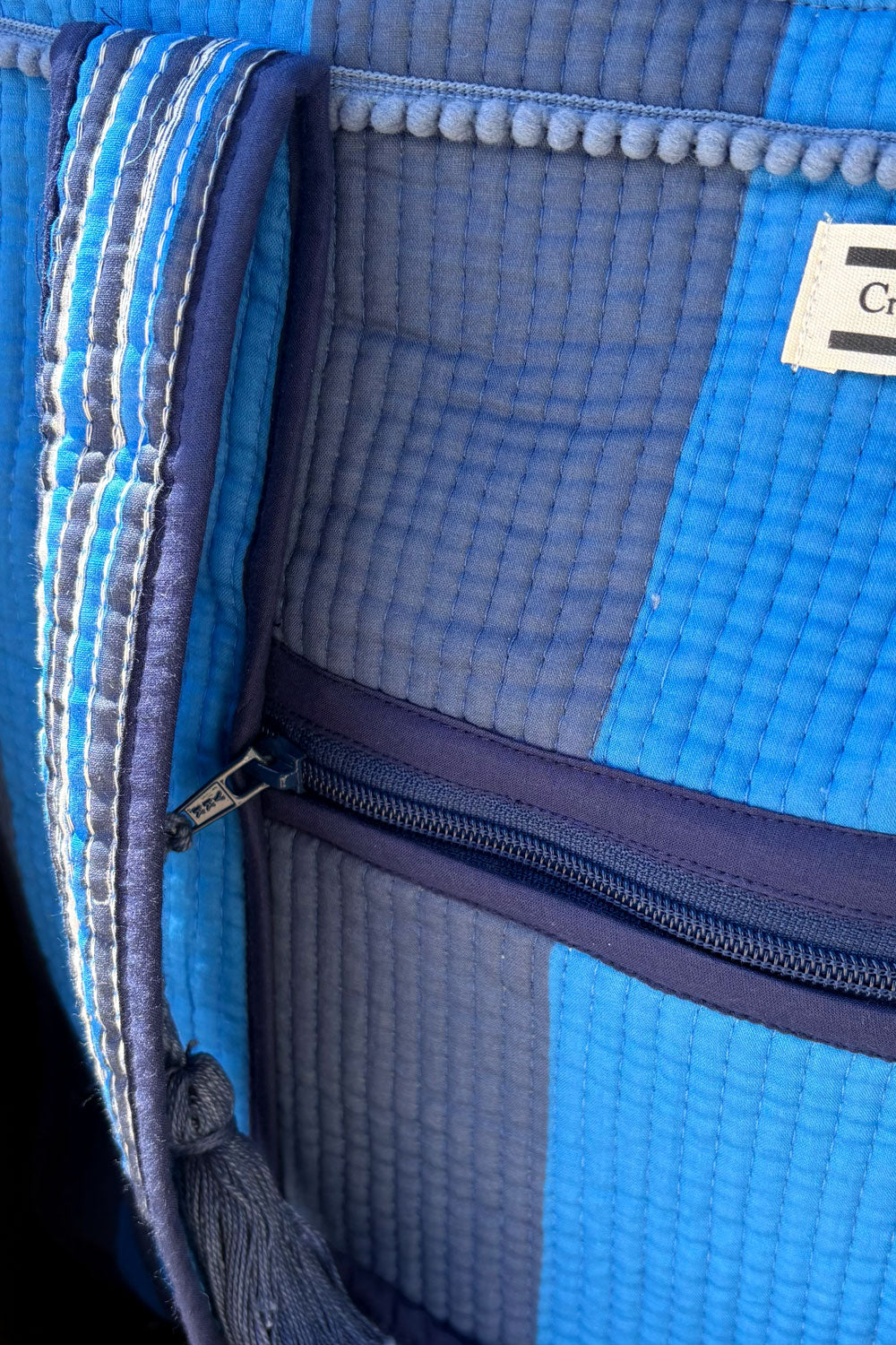 Exterior Bolsa De Viaje Grande Rayas Azul Oscuro & Azul Claro Cristina Oria