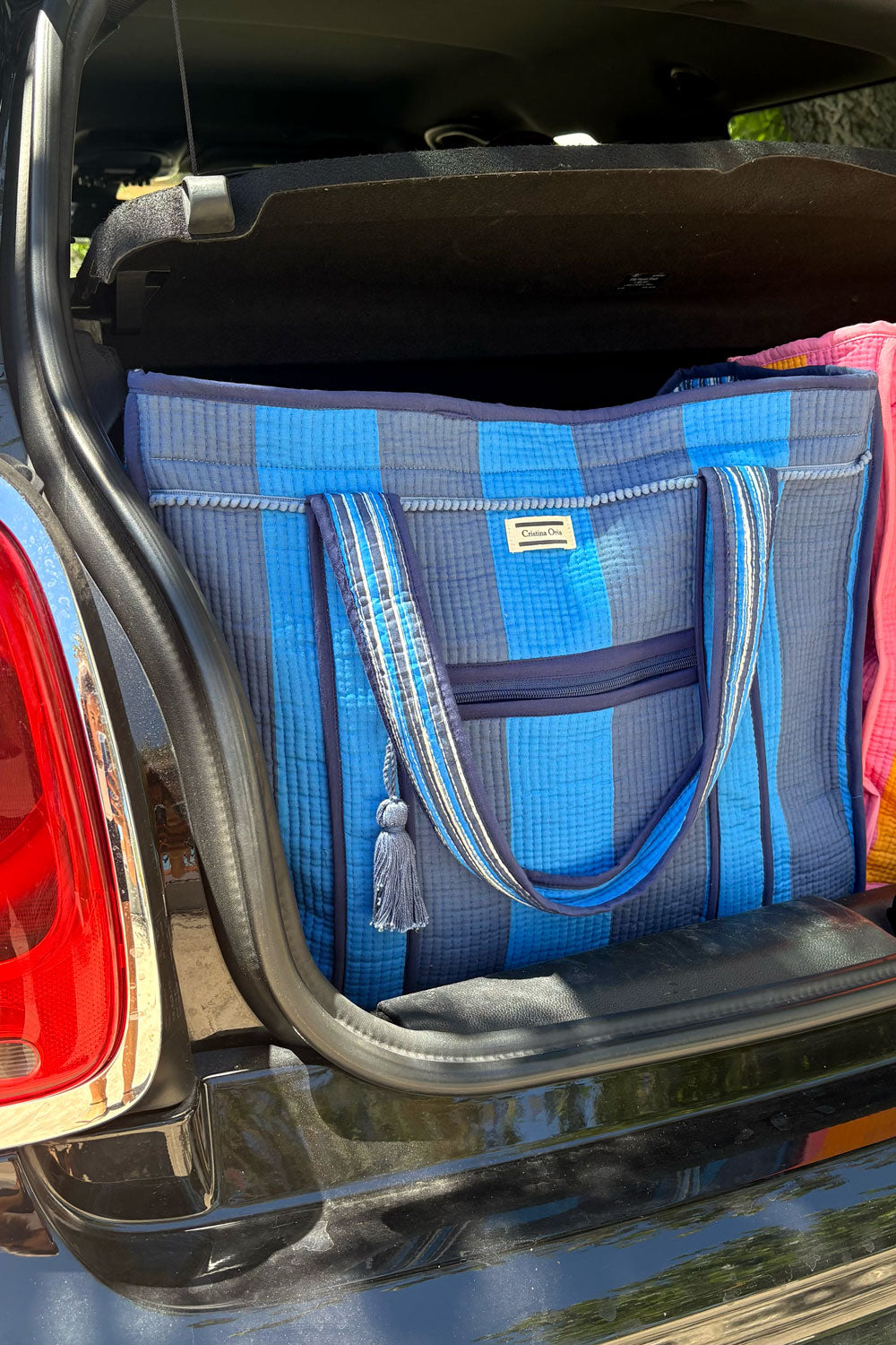 Bolsa De Viaje Grande Rayas Azul Oscuro & Azul Claro Cristina Oria