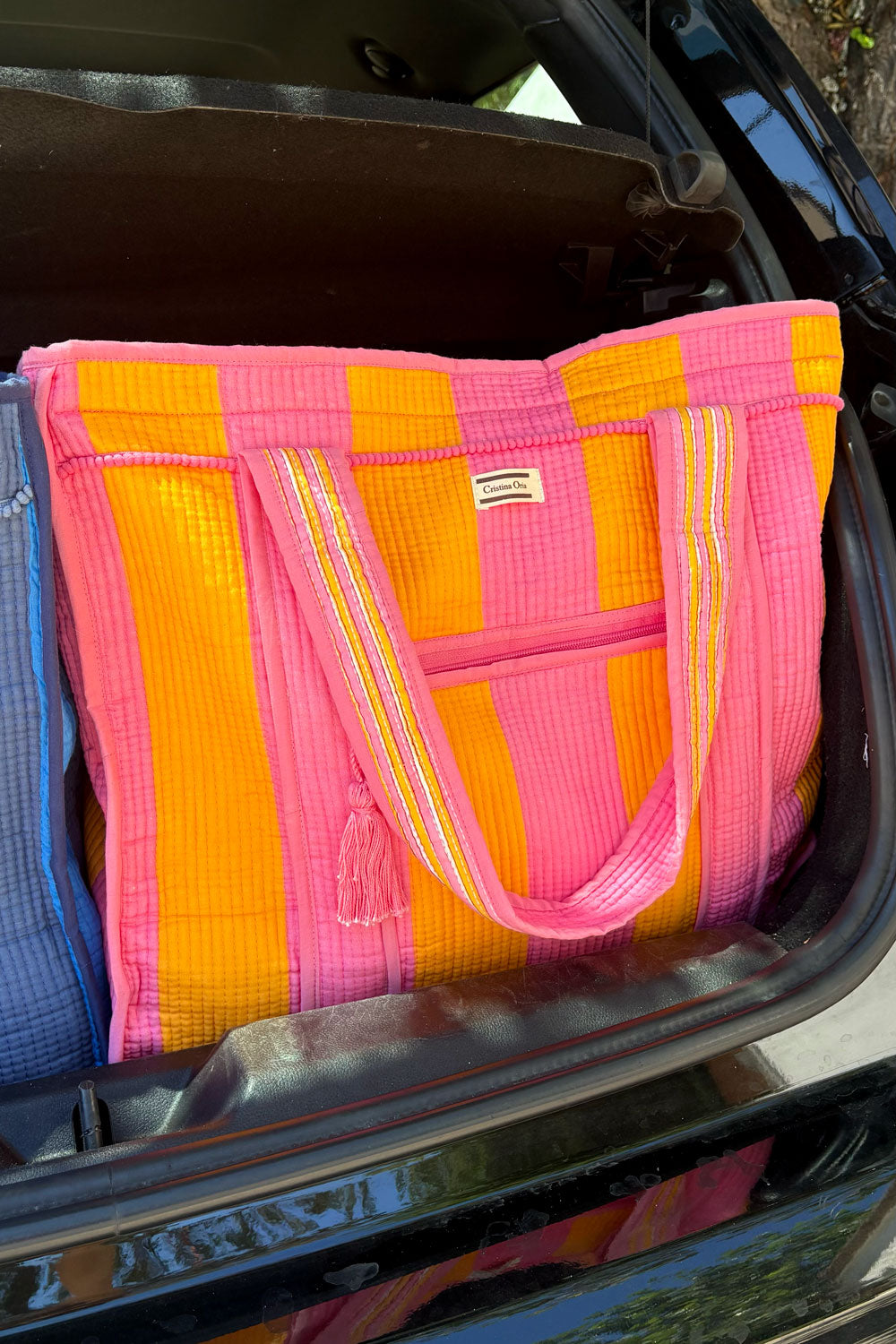 Bolsa De Viaje Grande Rayas Rosas & Naranjas Cristina Oria