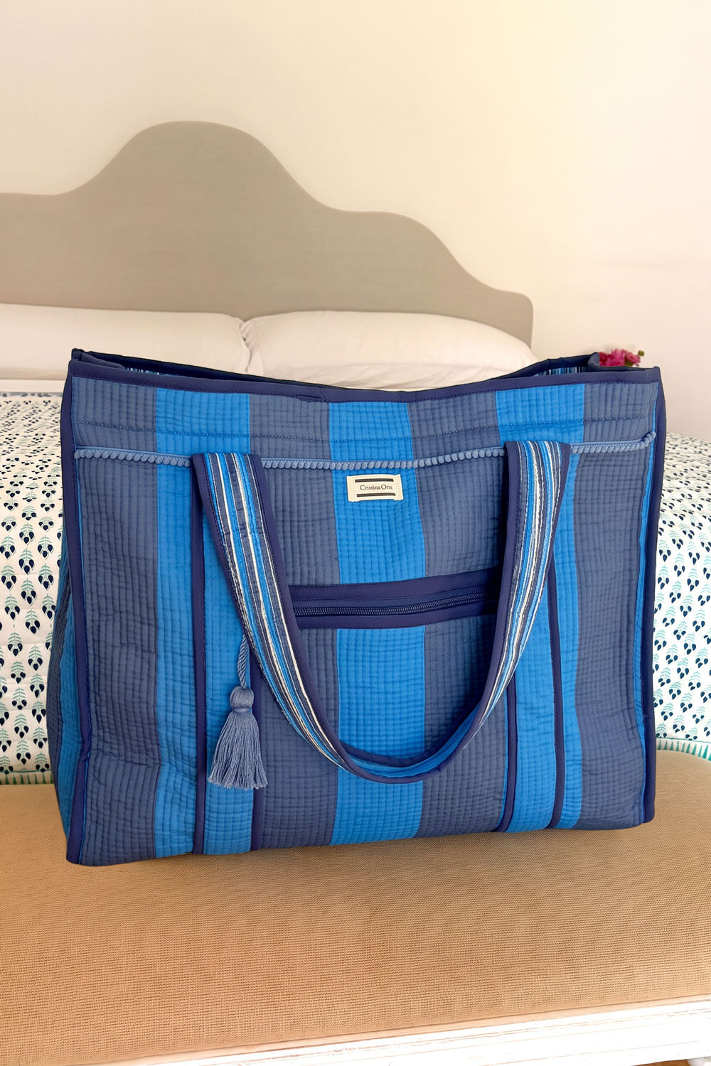Bolsa De Viaje Grande Rayas Azul Oscuro & Azul Claro