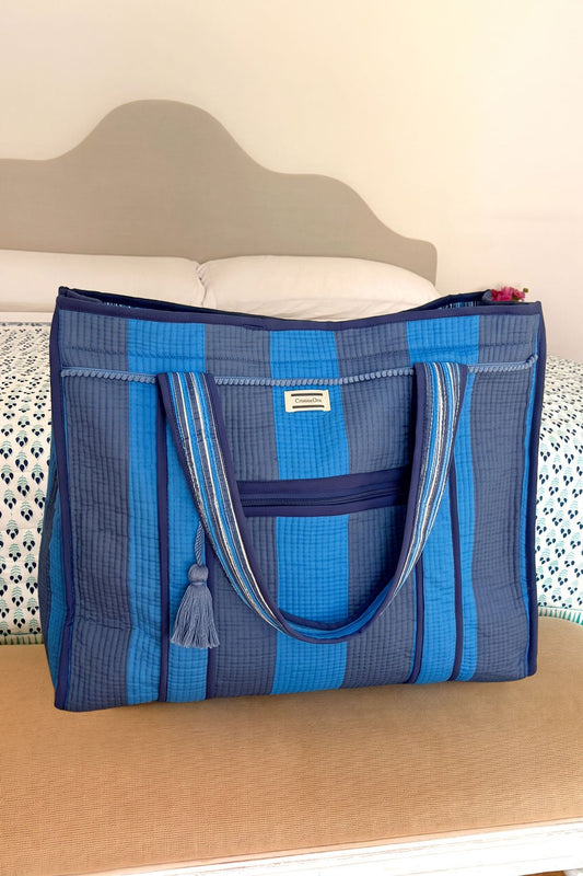 Bolsa De Viaje Grande Rayas Azul Oscuro & Azul Claro