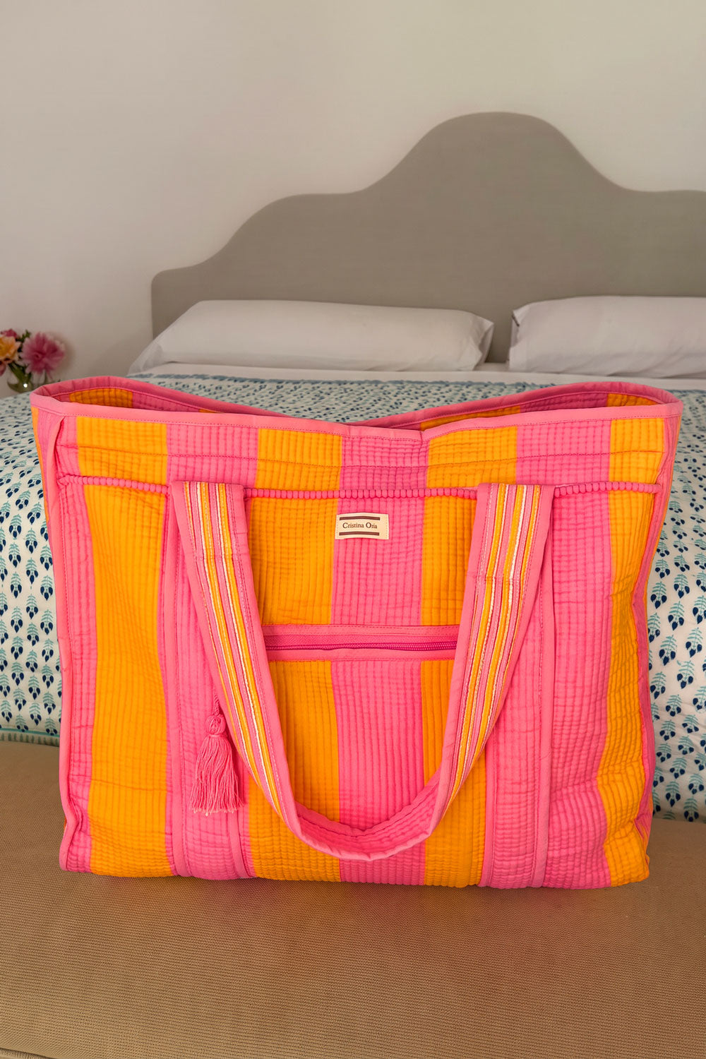 Bolsa De Viaje Grande Rayas Rosas & Naranjas
