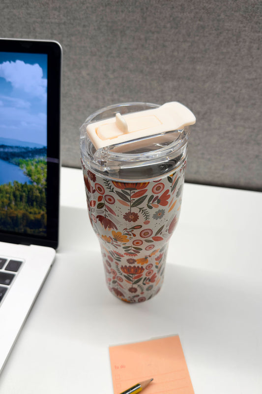Blanco Mug Isotérmico Diseño Flores Silvestres Cristina Oria