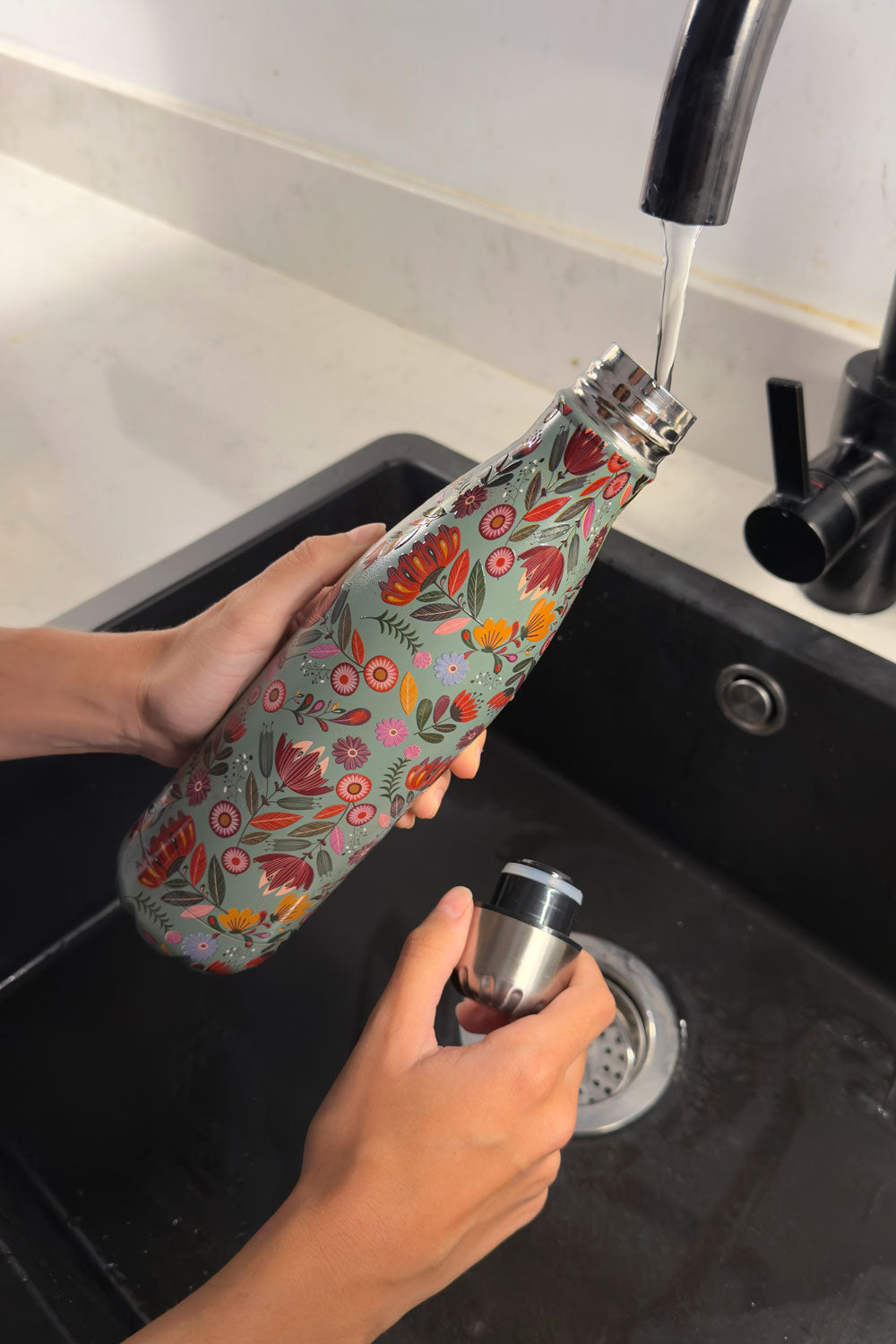 Verde Lavabo Botella Isotérmica Diseño Flores Silvestres Cristina Oria