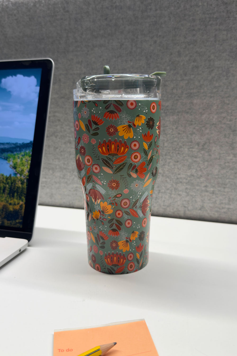 Verde Mug Isotérmico Diseño Flores Silvestres Cristina Oria