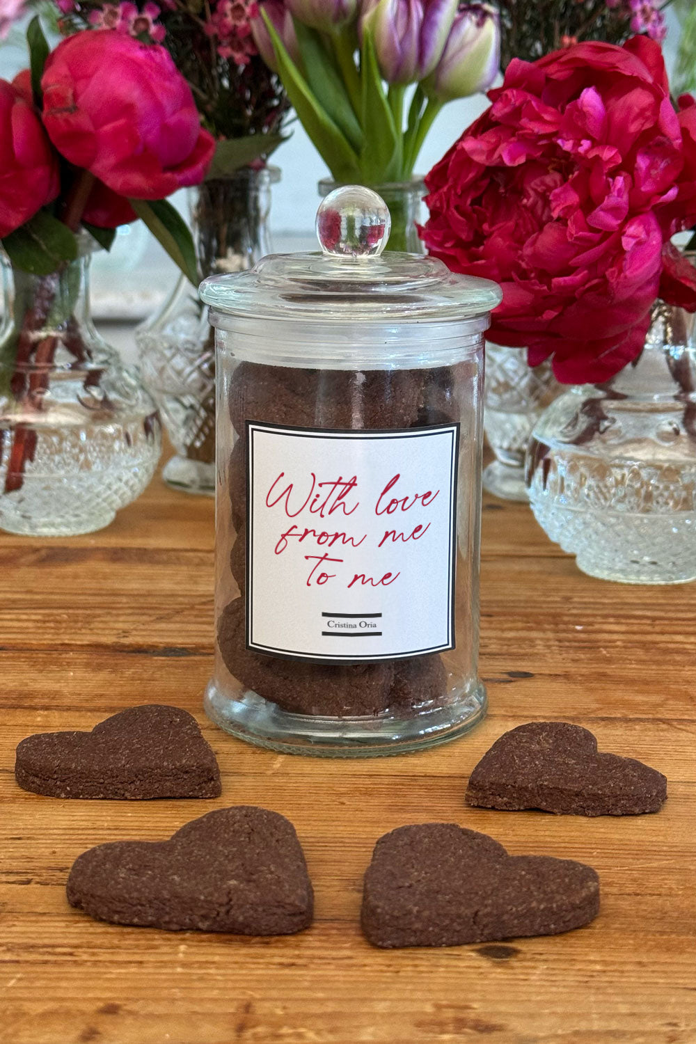 Gallettes Bretonnes Au Chocolat En Forme De Cœur En Pot De Cristal "With Love From Me To Me"