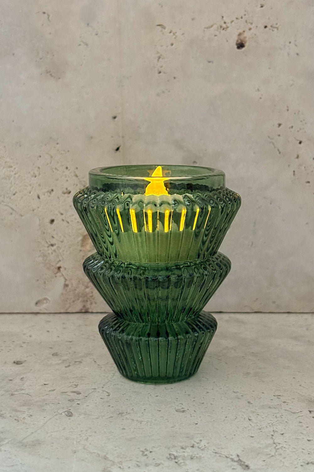 Detalle Vela Baja Portavelas Mini De Cristal Con Diseño De Árbol Verde Cristina Oria 