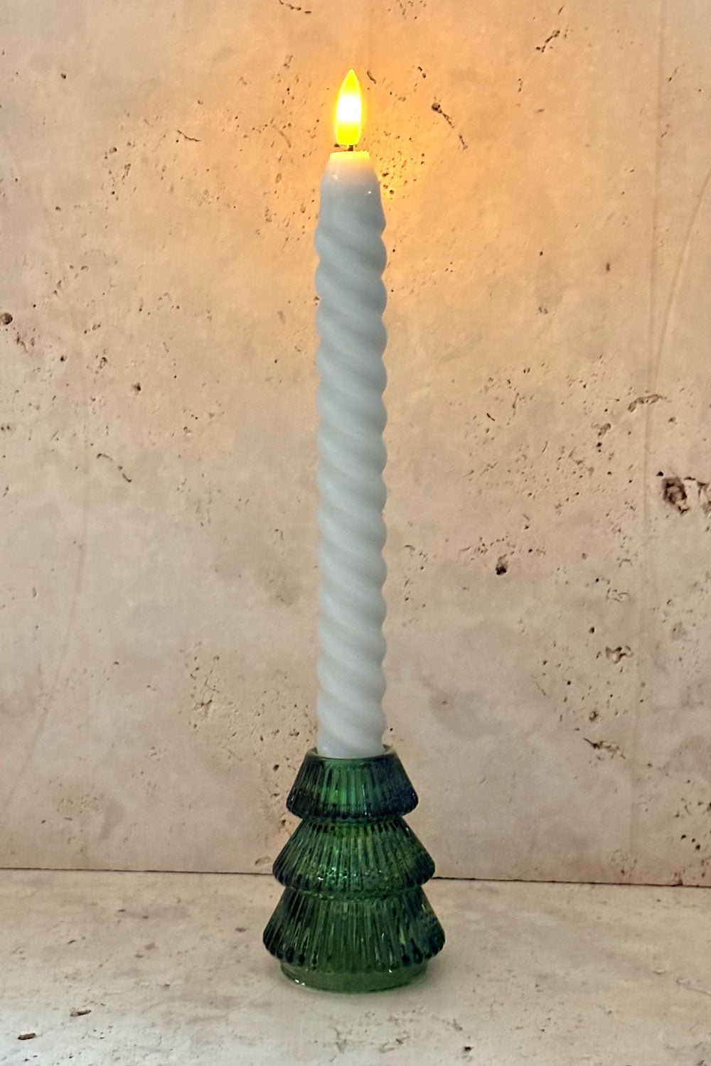 Detalle Vela Alta Portavelas Mini De Cristal Con Diseño De Árbol Verde Cristina Oria 