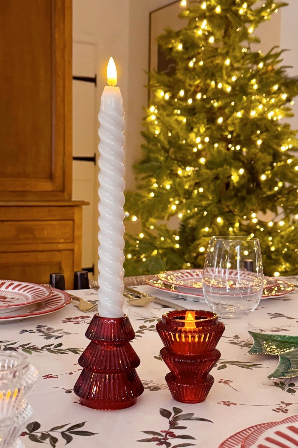 Portavelas Mini De Cristal Con Diseño De Árbol Rojo Cristina Oria 