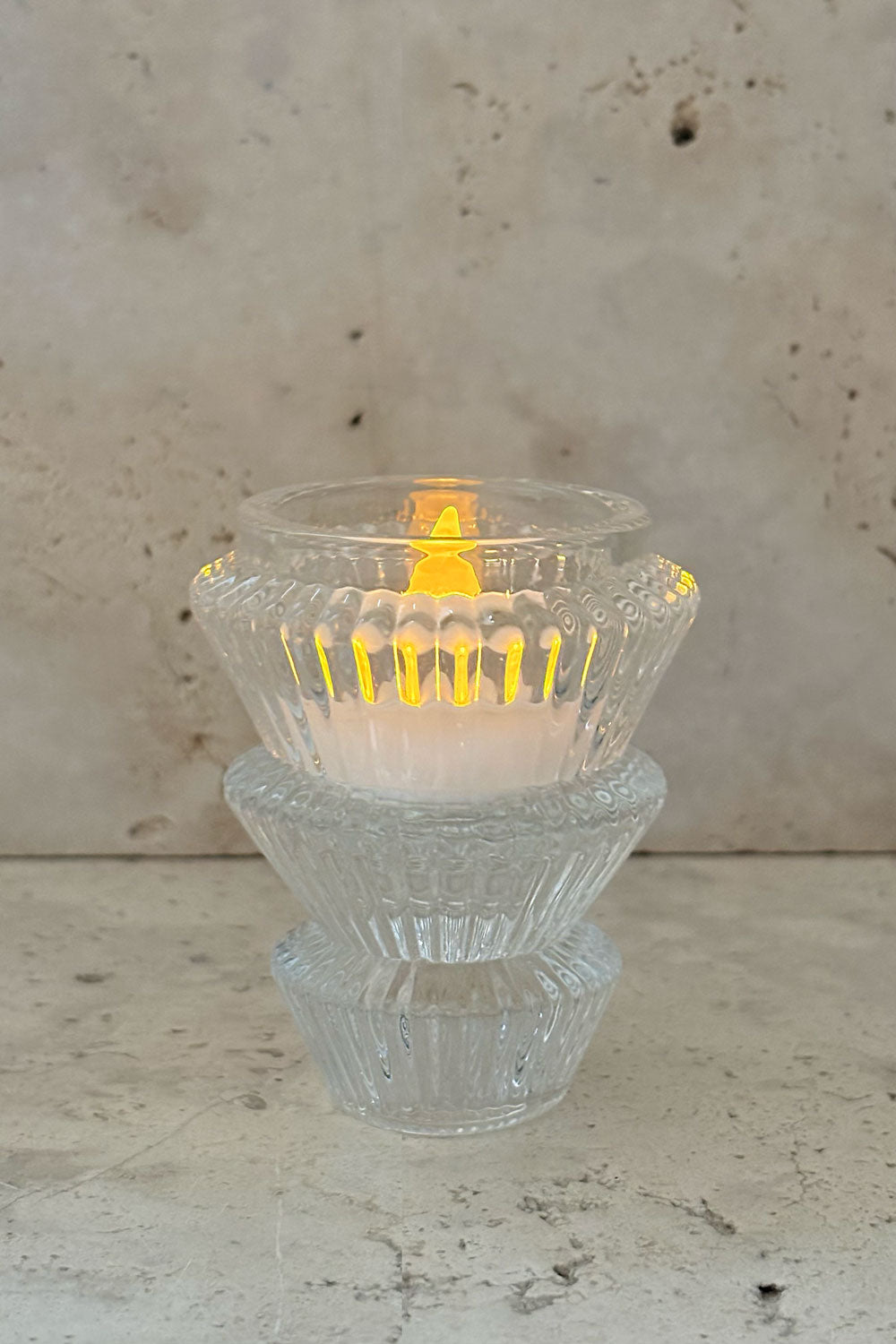 Detalle Vela Baja Portavelas Mini De Cristal Con Diseño De Árbol Transparente Cristina Oria 