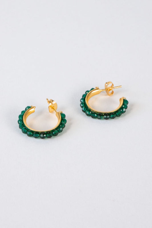 Pendientes Dorados Con Diseño De Aros Y Onyx Verdes Cristina Oria