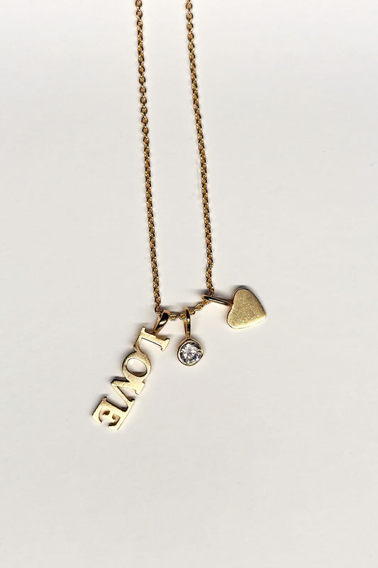 Collar Dorado Con Colgante Triple Love