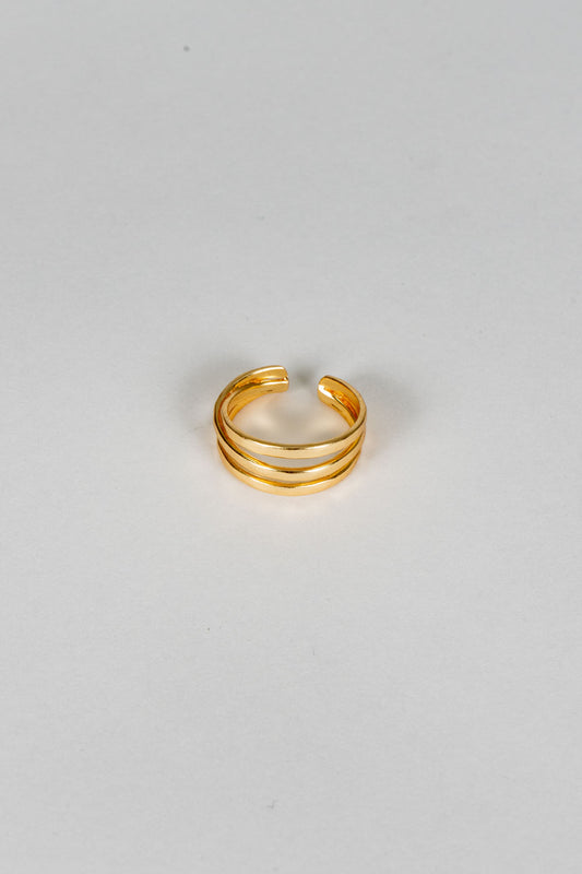 Anel dourado ajustável com design de três argolas