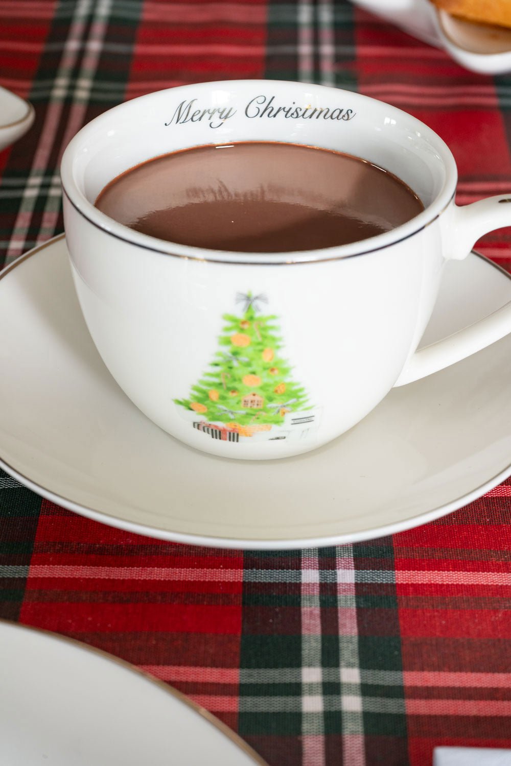 Ensemble tasse et soucoupe à motif sapin de Noël