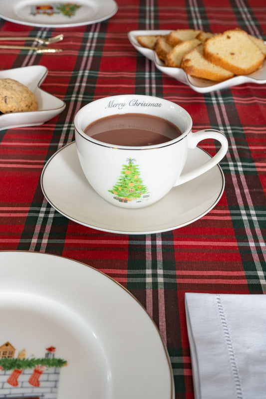 Ensemble tasse et soucoupe à motif sapin de Noël