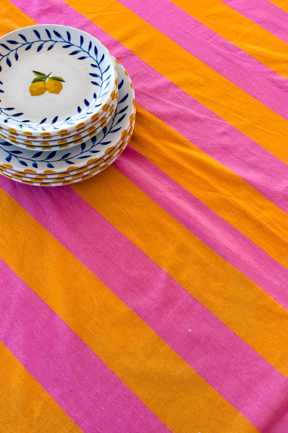 Limoncello & Mantel Rayas Rosas & Naranjas Cristina Oria