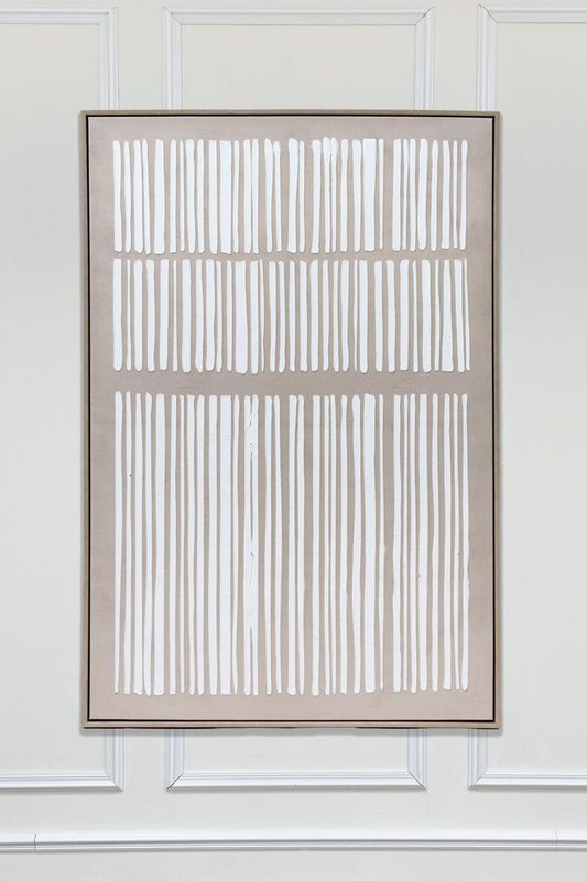 Detalle Cuadro De Lienzo Con Diseño De Rayas Verticales Blanco Cristina Oria 