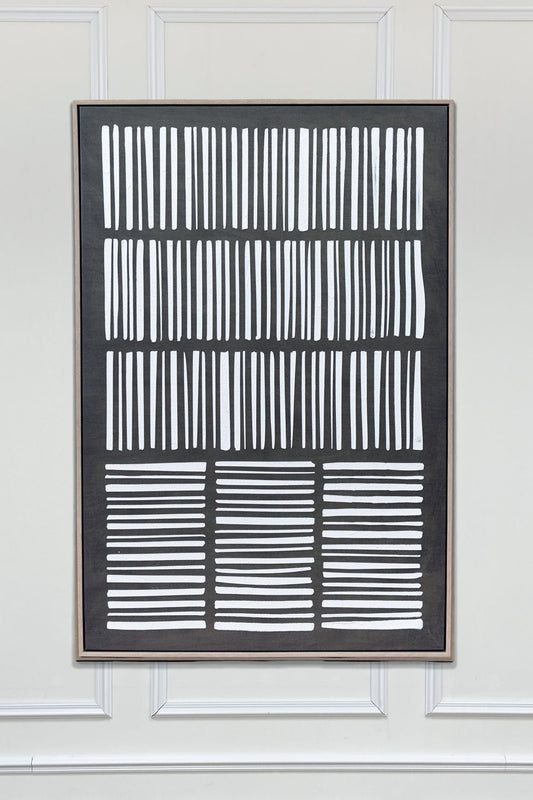Detalle Cuadro De Lienzo Con Diseño De Rayas Verticales Negro Cristina Oria 
